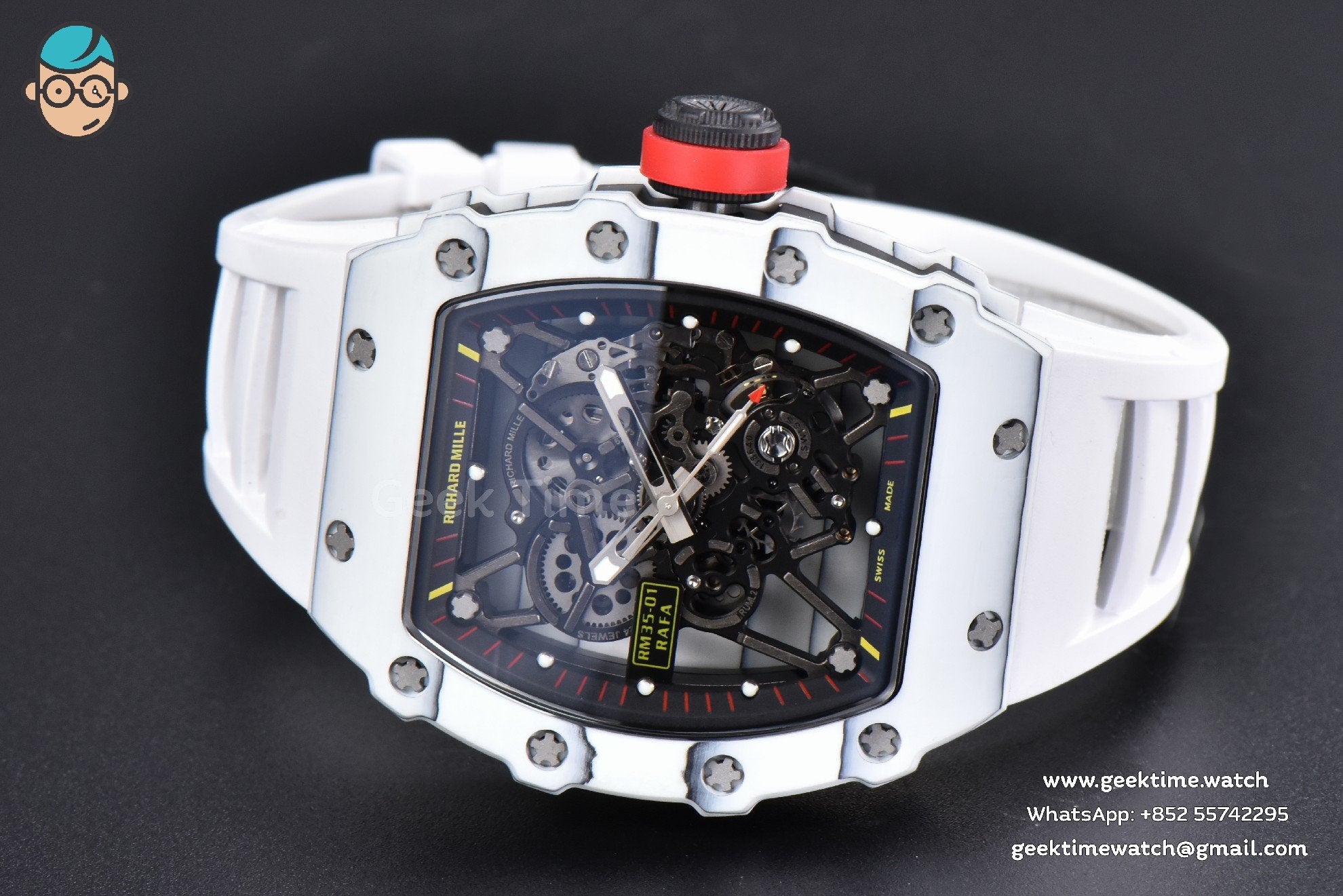 RM035-02 42mm White Forged Carbon T+F Skeleton Dial Red Crown White Rubber Strap RMUL2 - Image 13