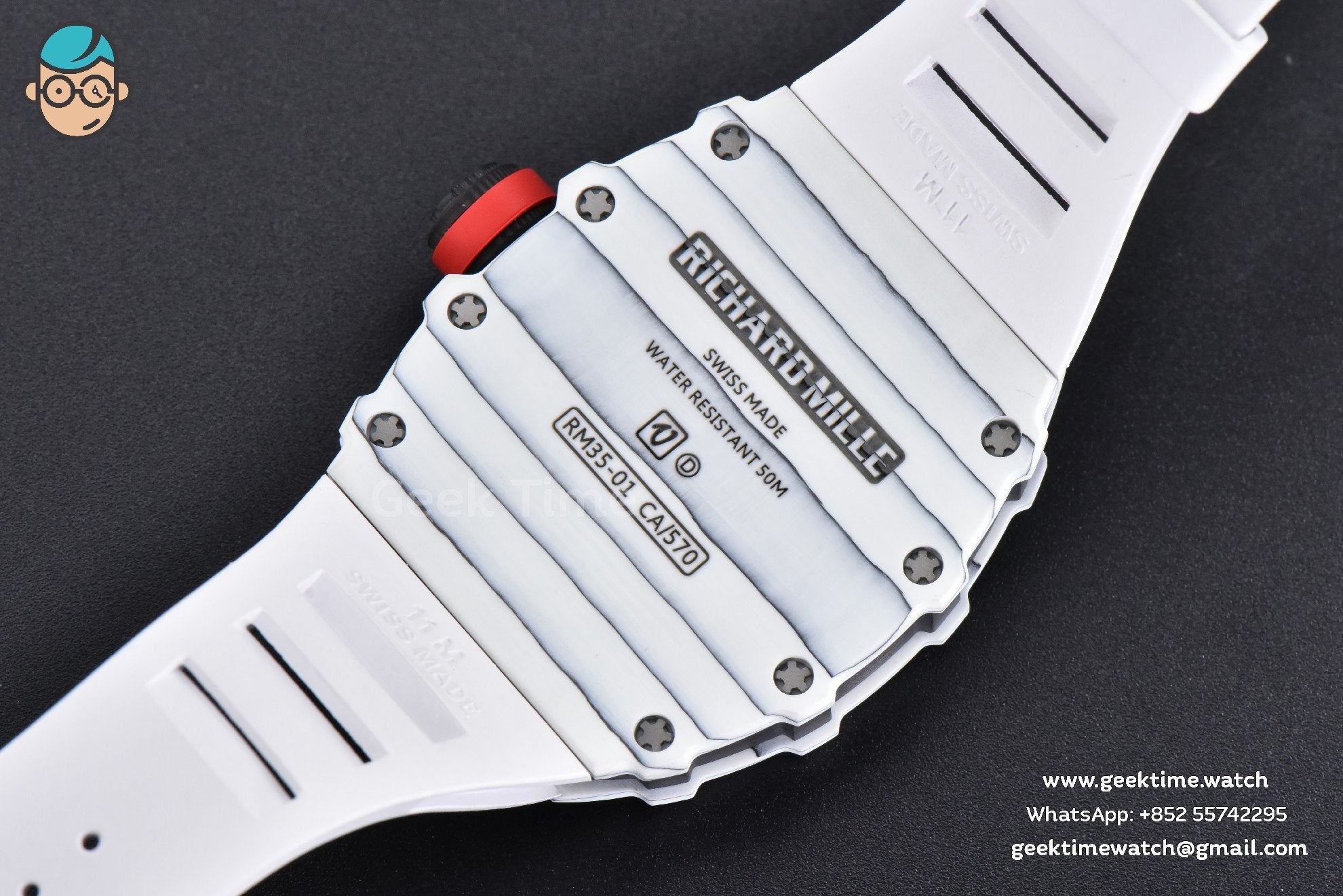 RM035-02 42mm White Forged Carbon T+F Skeleton Dial Red Crown White Rubber Strap RMUL2 - Image 22