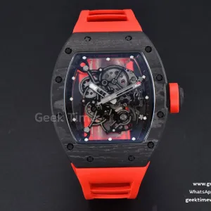 RM055 Real NTPT 42.7mm BBRF cadran squelette rouge bracelet caoutchouc rouge RMUL2