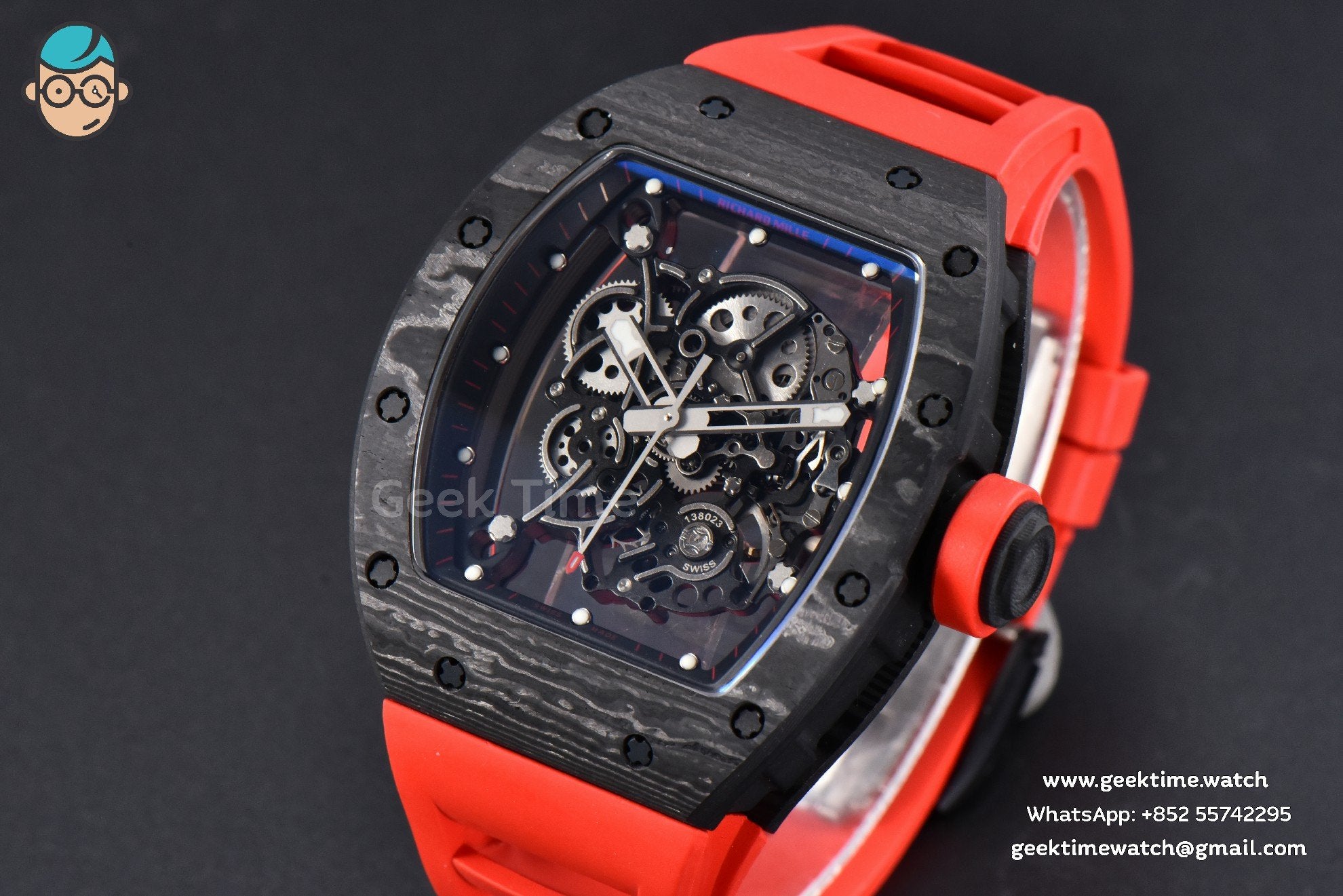 RM055 Real NTPT 42.7mm BBRF Red Skeleton Dial Red Rubber Strap RMUL2 - Image 2