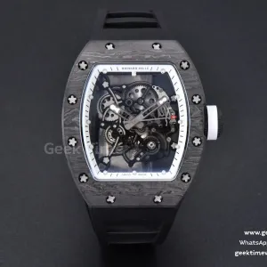 RM055 Real NTPT 42mm RMF cadran squelette blanc bracelet caoutchouc noir RMUL2