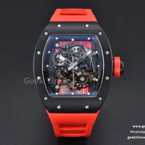 RM055 42.7mm BBRF NTPT nero quadrante scheletrato nero cinturino in caucciù rosso RMUL2