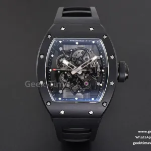 RM055 céramique véritable 47.5mm BBR cadran squelette aiguilles argentées bracelet caoutchouc noir RMUL2
