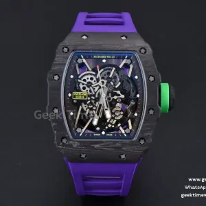 RM035-02 42mm Black Forged Carbon T+F Skeleton Dial Green Crown Purple Rubber Strap RMUL2