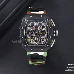 RM011 NTPT Chrono KVF Skeleton Dial on Green Camo Rubber Strap A7750 V2