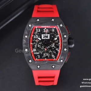 RM011 NTPT Chrono KVF Red Skeleton Dial on Black Crown Red Rubber Strap A7750 V2