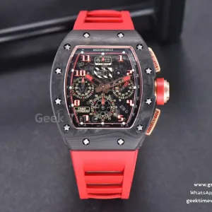 RM011 NTPT Chrono KVF Red Skeleton Dial on Red Crown Red Rubber Strap A7750 V2