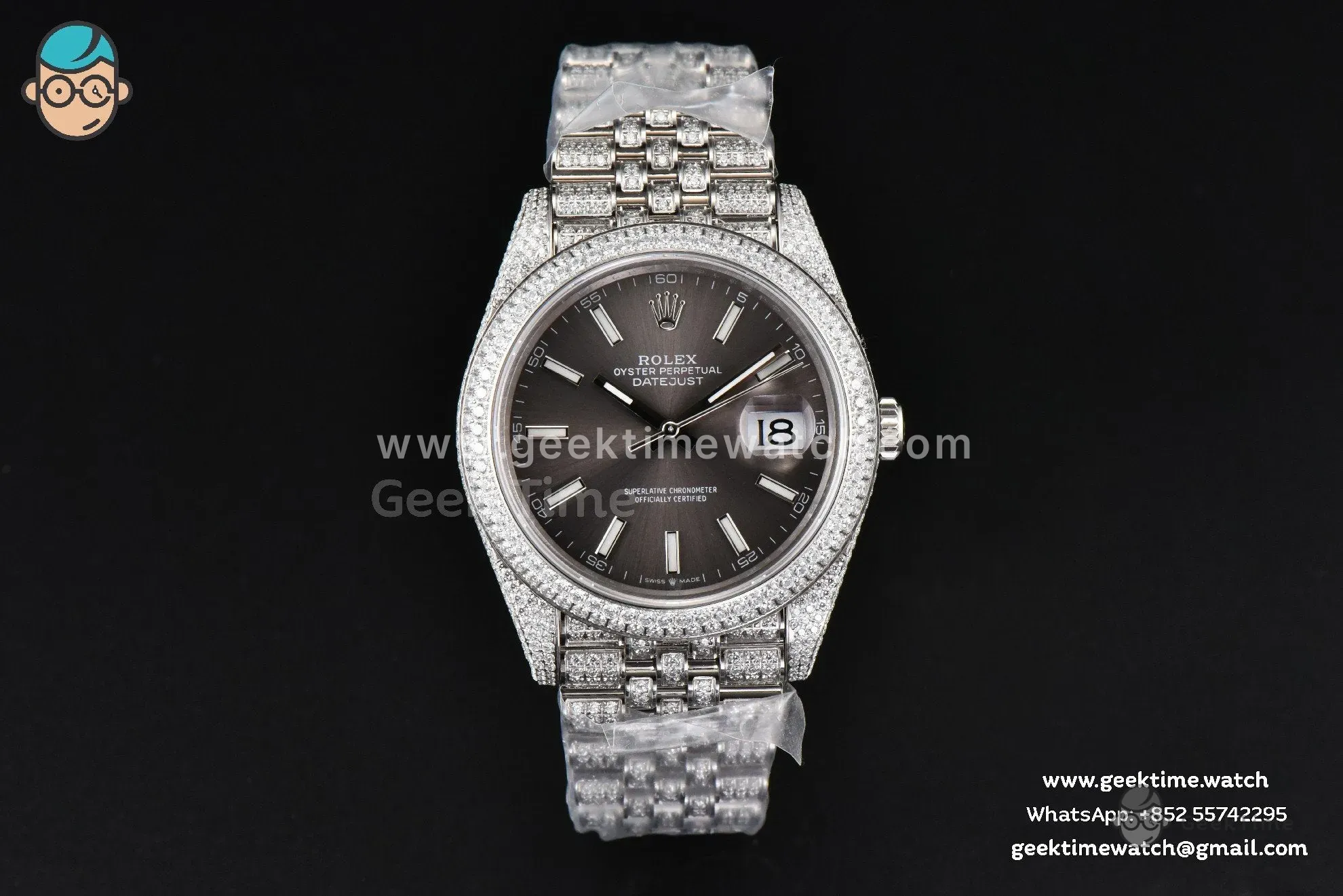 DateJust 41mm Full Diamond GMF Gray Dial Jubilee Bracelet A2824