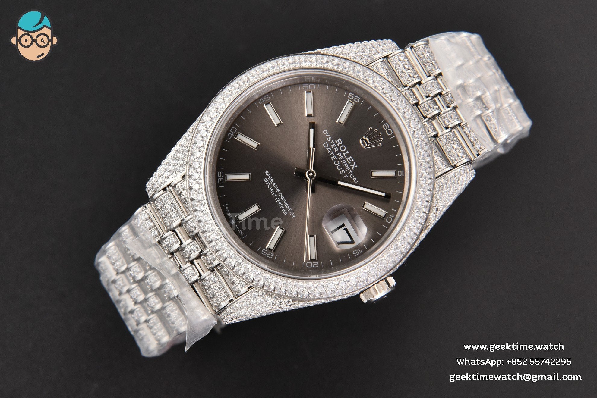 DateJust 41mm Full Diamond GMF Gray Dial Jubilee Bracelet A2824 - Image 13