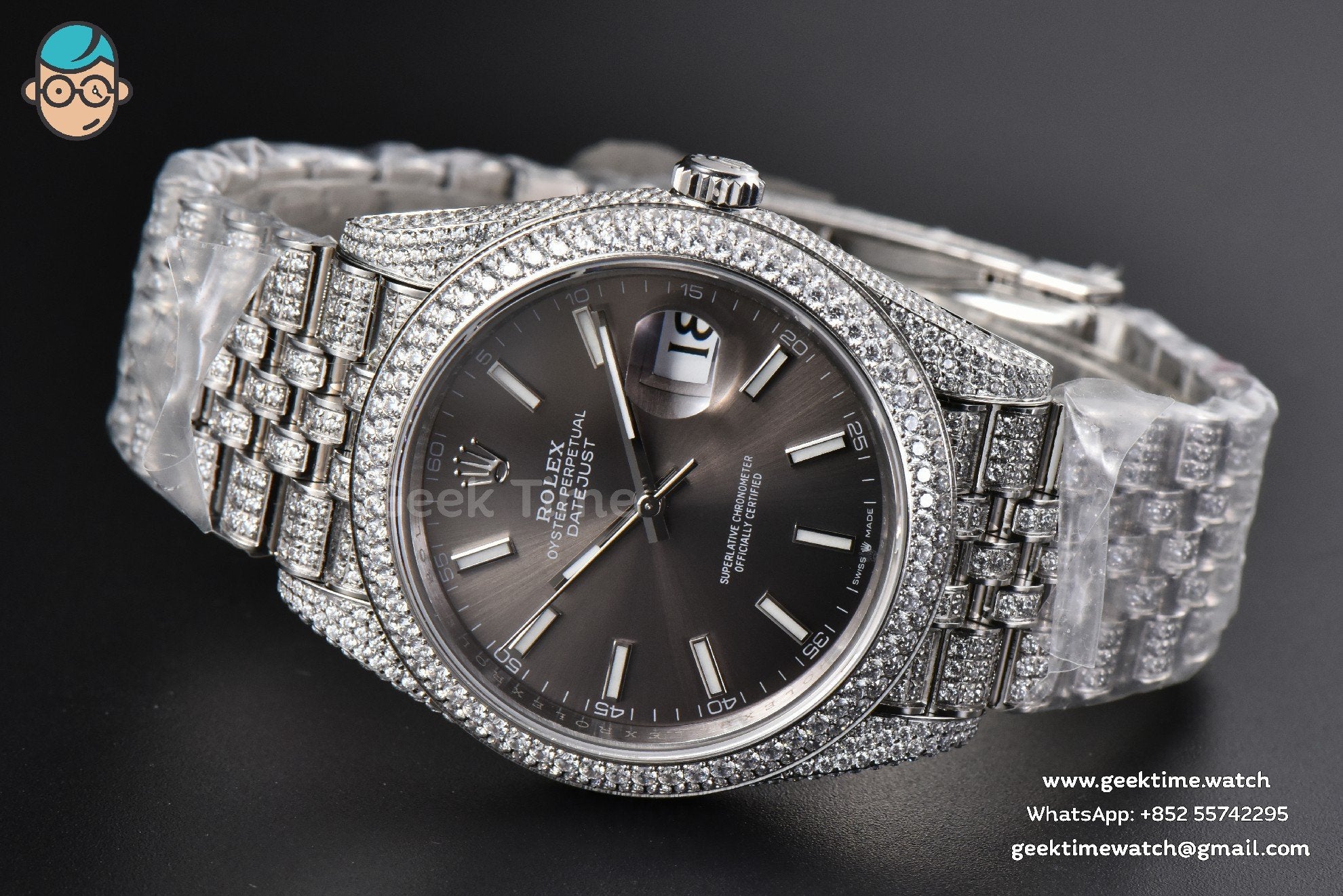 DateJust 41mm Full Diamond GMF Gray Dial Jubilee Bracelet A2824 - Image 14