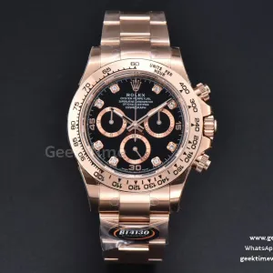 Daytona 116505 BTF esfera negra/RG índices de diamantes brazalete RG SA4130