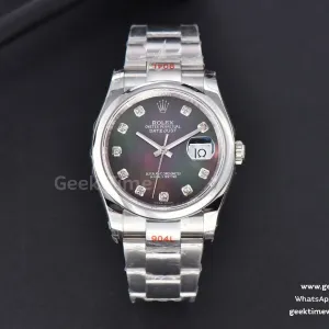 DateJust 36mm SS GMF lunetta liscia quadrante grigio in madreperla indice diamantato bracciale Oyster VR3235