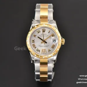 DateJust 31mm Ladies 904L YG/SS WF quadrante bianco liscio con diamanti indice Roma bracciale Oyster A2671