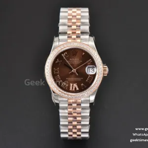 DateJust 31mm Ladies 904L RG/SS WF quadrante marrone con diamanti indice Roma diamantato bracciale Jubilee A2671