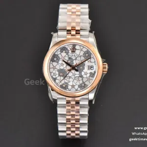 DateJust 31mm Ladies 904L RG/SS WF quadrante argento liscio a fiori bracciale Oyster A2671