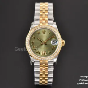 DateJust 31mm Ladies 904L YG/SS WF quadrante verde con diamanti indice Roma bracciale Jubilee A2671