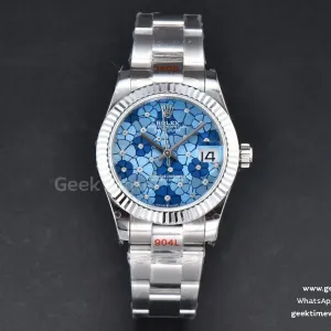 DateJust 31mm 904L GMF lunetta zigrinata quadrante blu a fiori bracciale Oyster A2824