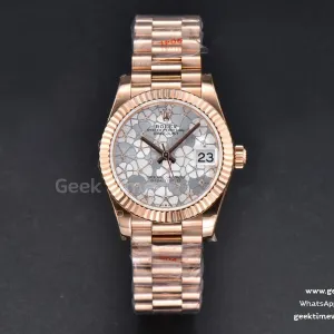 DateJust 31mm 904L RG GMF lunetta zigrinata quadrante argento a fiori bracciale President A2824