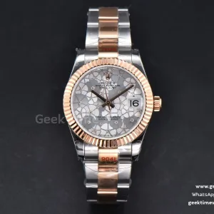 DateJust 31mm 904L RG/SS GMF lunetta zigrinata quadrante argento a fiori bracciale Oyster A2824