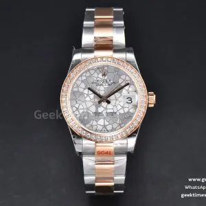 DateJust 31mm 904L RG/SS GMF lunetta con diamanti quadrante argento a fiori bracciale Jubilee A2824