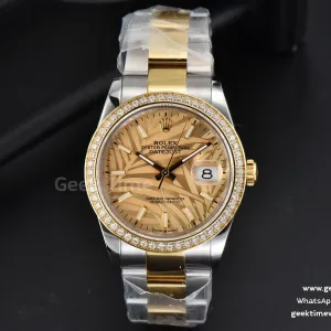 DateJust 36mm YG/SS Diamond BPF YG quadrante Palm bracciale Oyster A2824