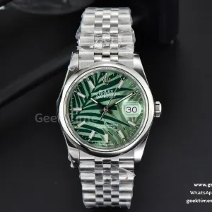 DateJust 36mm BPF bisel liso esfera verde Palm brazalete Jubilee A2824
