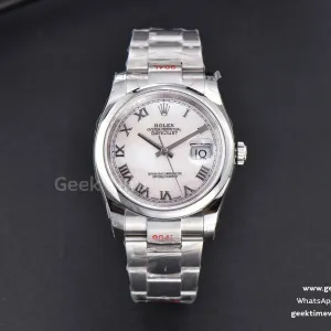 DateJust 36mm SS GMF lunetta liscia quadrante bianco in madreperla indice Roma bracciale Oyster VR3235