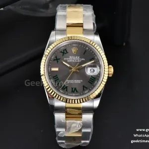 DateJust 36mm YG/SS BPF quadrante grigio Wimbledon indice Roma verde bracciale Oyster 2824