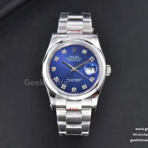 DateJust 36mm SS GMF lunetta liscia quadrante blu indice diamantato bracciale Oyster VR3235