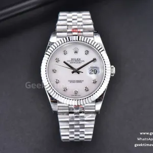 DateJust 41mm SS GMF quadrante bianco indice diamantato lunetta zigrinata bracciale Jubilee VR3235