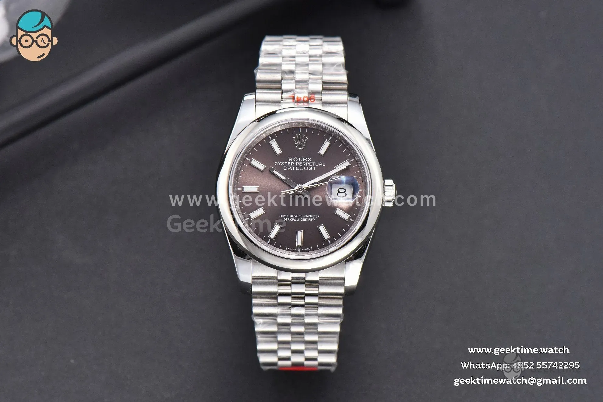 DateJust 36mm SS GMF bisel liso esfera gris índices de bastón brazalete Jubilee VR3235