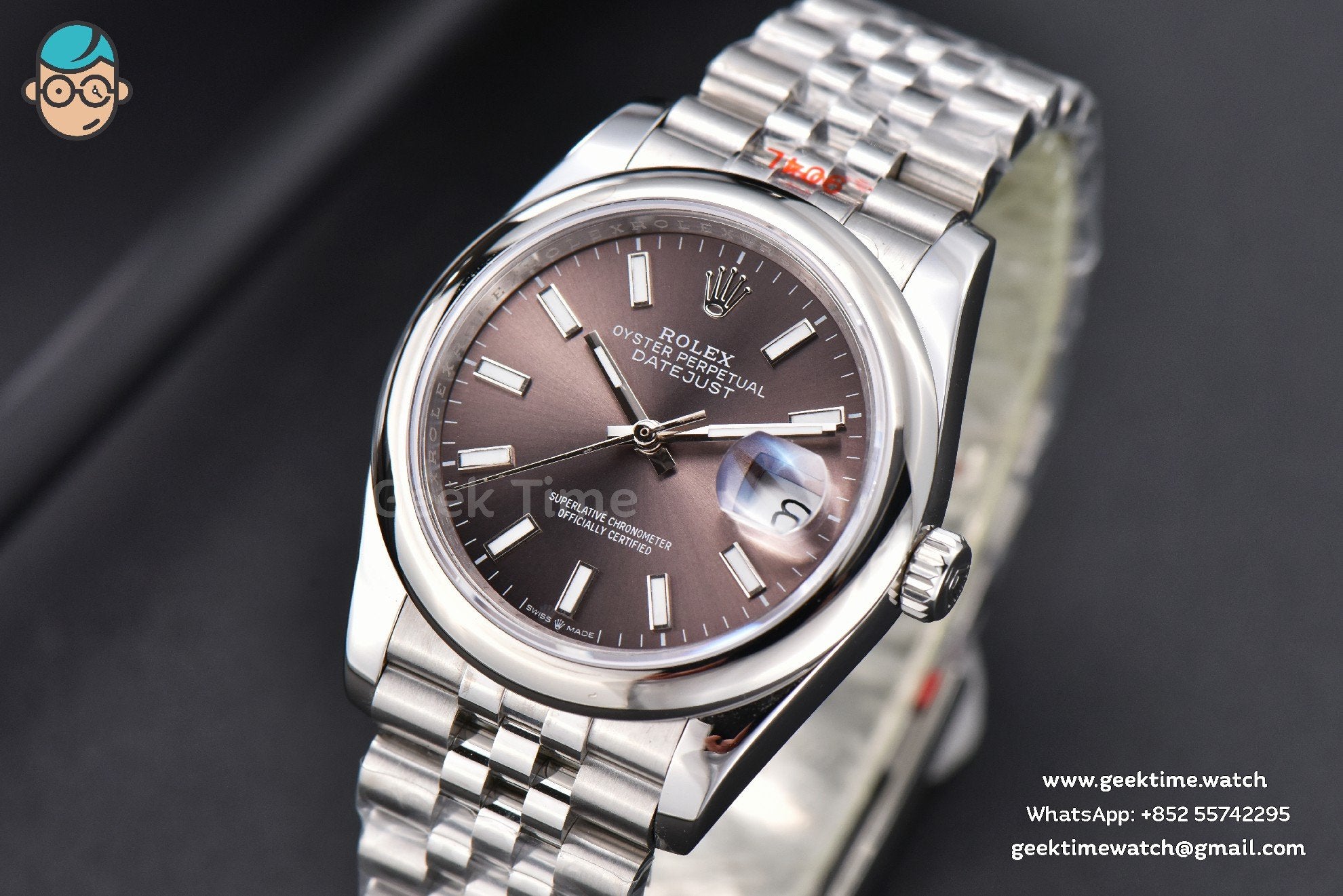 DateJust 36mm SS GMF bisel liso esfera gris índices de bastón brazalete Jubilee VR3235 - Image 2