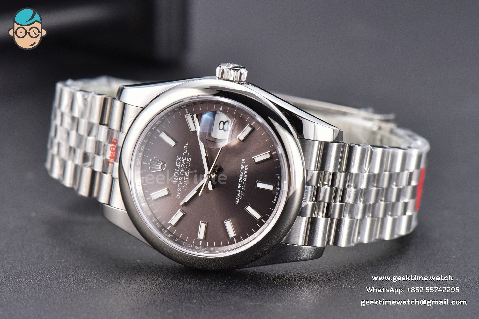 DateJust 36mm SS GMF bisel liso esfera gris índices de bastón brazalete Jubilee VR3235 - Image 12