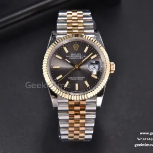 DateJust 36mm 904L YG/SS GMF lunetta zigrinata quadrante nero indice luminescente bracciale Jubilee VR3235