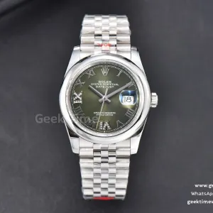 DateJust 36mm SS GMF lunetta liscia quadrante verde indice Roma diamantato bracciale Jubilee VR3235