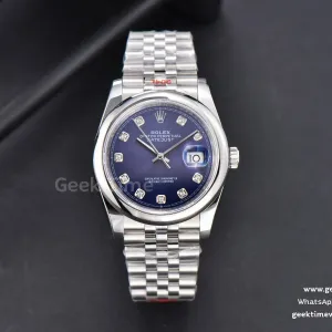 DateJust 36mm SS GMF lunetta liscia quadrante blu indice Roma diamantato bracciale Jubilee VR3235