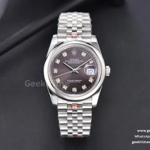 DateJust 36mm SS GMF lunetta liscia quadrante grigio indice diamantato bracciale Jubilee VR3235