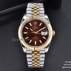 DateJust 41mm YG/SS GMF quadrante marrone indice a bastoncino lunetta zigrinata bracciale Jubilee VR3235