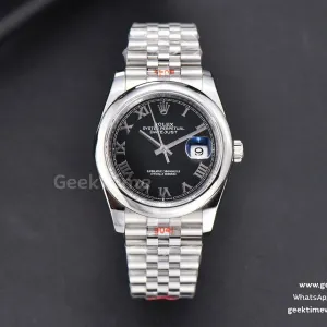 DateJust 36mm SS GMF lunetta liscia quadrante nero indice Roma bracciale Jubilee VR3235