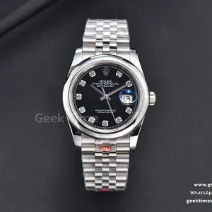 DateJust 36mm SS GMF lunetta liscia quadrante nero indice diamantato bracciale Jubilee VR3235