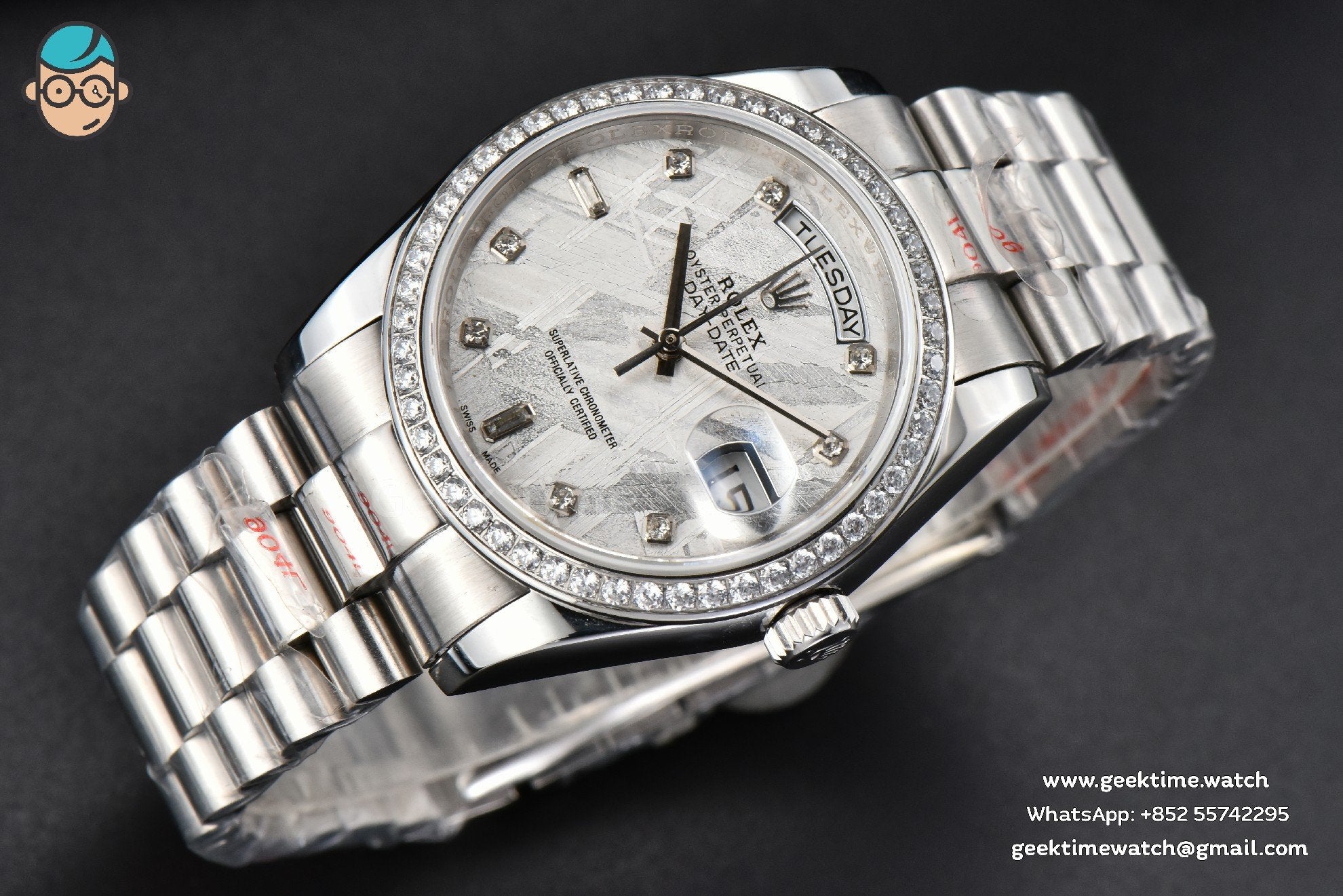 Day-Date 36mm GMF Diamond Meteorite Dial Diamond Marker SS Bracelet A3235 - Image 16