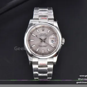 DateJust 28mm SS GMF lunetta liscia quadrante argento indice luminescente bracciale Oyster VR3235