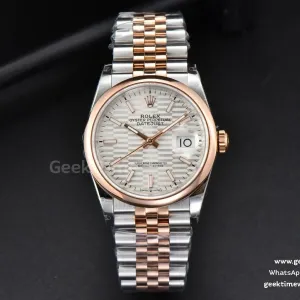 DateJust 36mm RG/SS BPF lunetta liscia quadrante argento con motivo bracciale Jubilee A2824