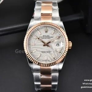 DateJust 36mm RG/SS BPF lunetta zigrinata quadrante argento Palm bracciale Oyster A2824
