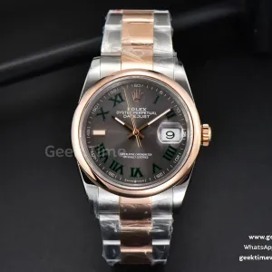DateJust 36mm RG/SS BPF lunetta liscia quadrante grigio Wimbledon bracciale Oyster A2824