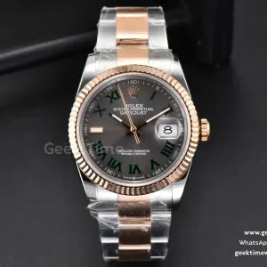 DateJust 36mm RG/SS BPF lunetta zigrinata quadrante grigio Wimbledon bracciale Oyster A2824