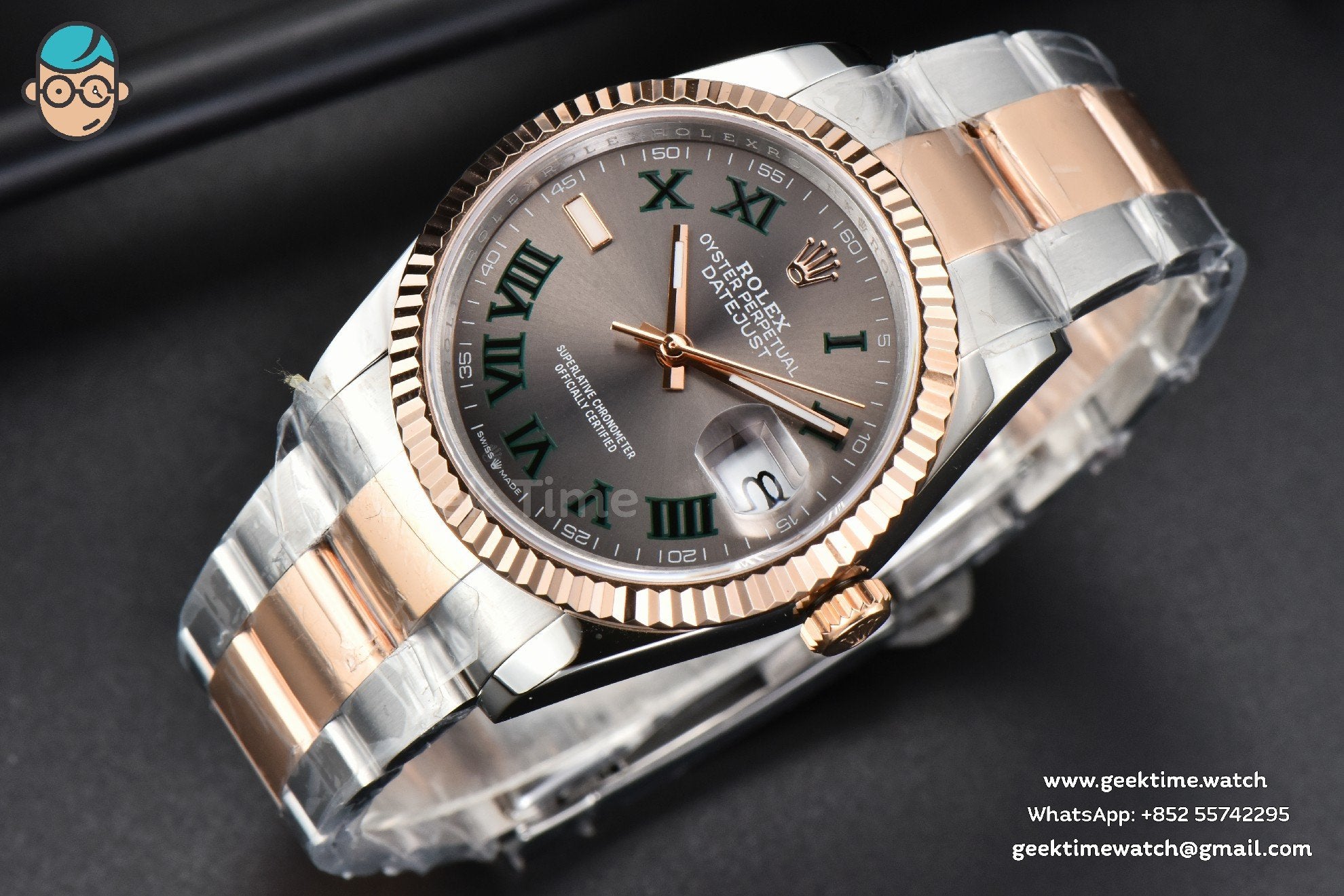 DateJust 36mm RG/SS BPF lunetta zigrinata quadrante grigio Wimbledon bracciale Oyster A2824 - Image 3