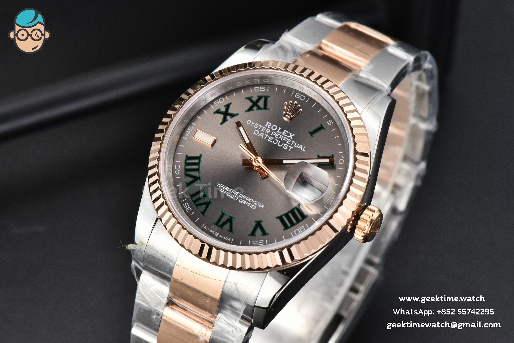DateJust 36mm RG/SS BPF lunetta zigrinata quadrante grigio Wimbledon bracciale Oyster A2824 - Image 2