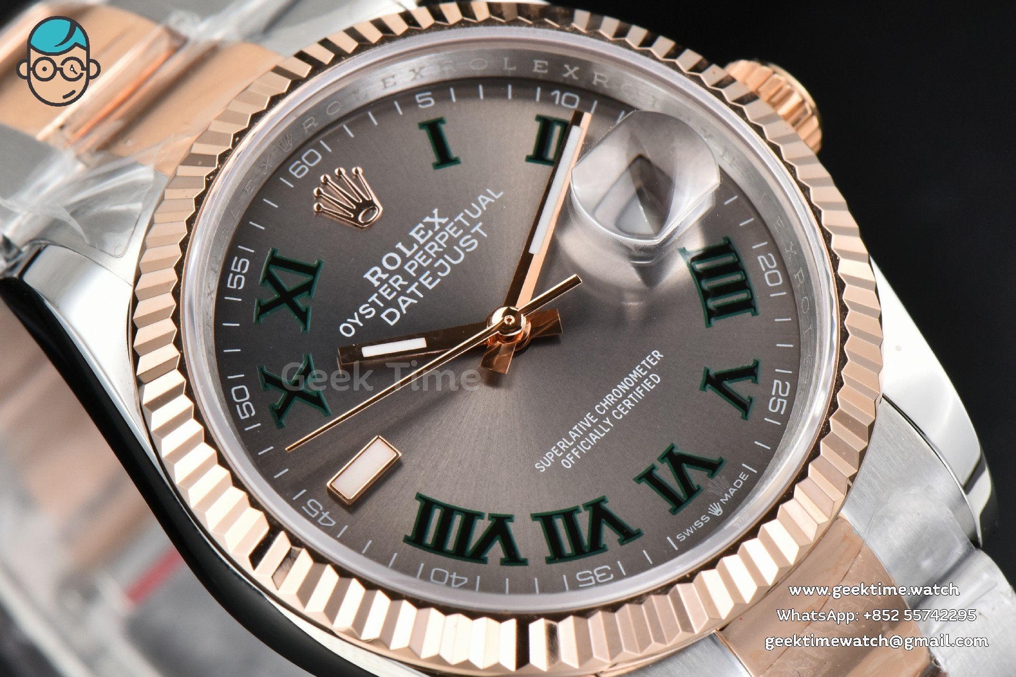 DateJust 36mm RG/SS BPF lunetta zigrinata quadrante grigio Wimbledon bracciale Oyster A2824 - Image 7