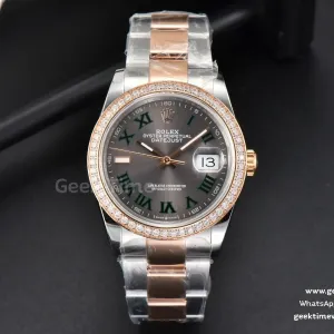 DateJust 36mm RG/SS BPF bisel con diamantes esfera gris Wimbledon brazalete Oyster A2824